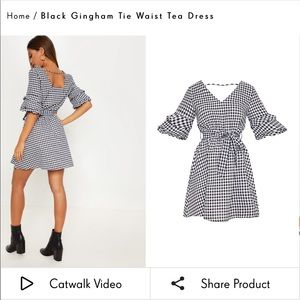 Black Gingham Tie Waist Dress